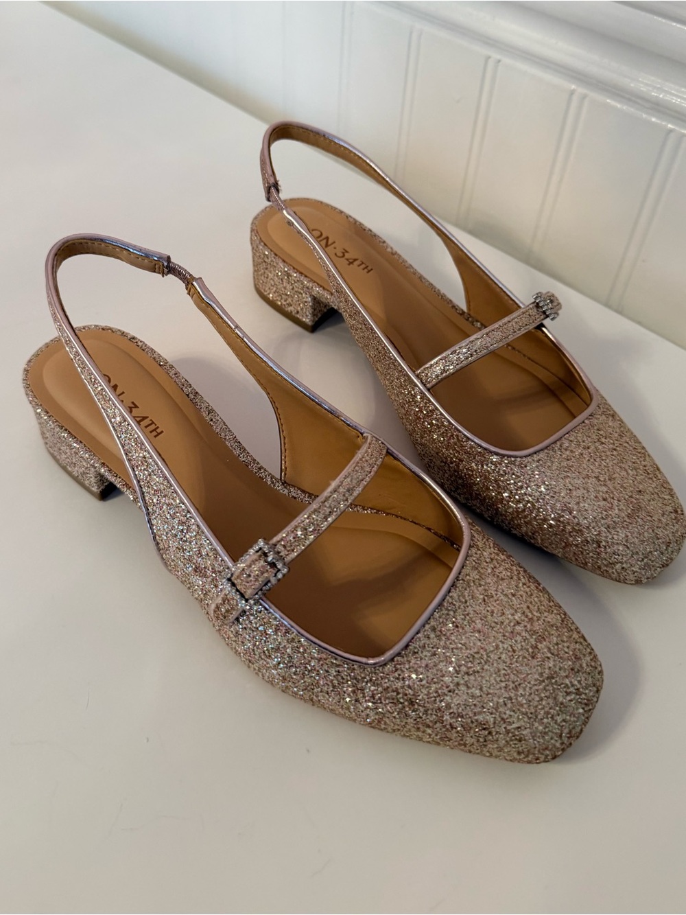 On 34th Sparkle Slingback Mary Jane Pumps in Gold Size 6.5